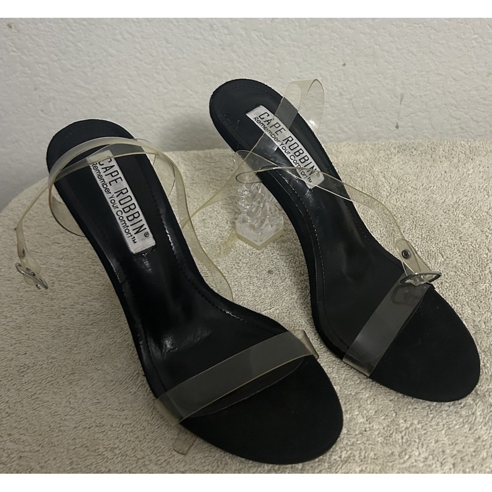 Cape Robbin Dimmy Women's Black Size 7M Open Toe Crystal Like Heeled Shoes